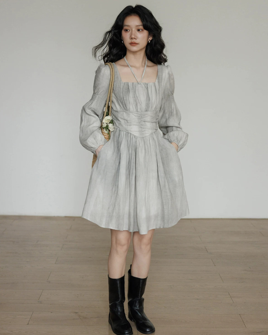 Crew Neck Linen Dress VAS0207