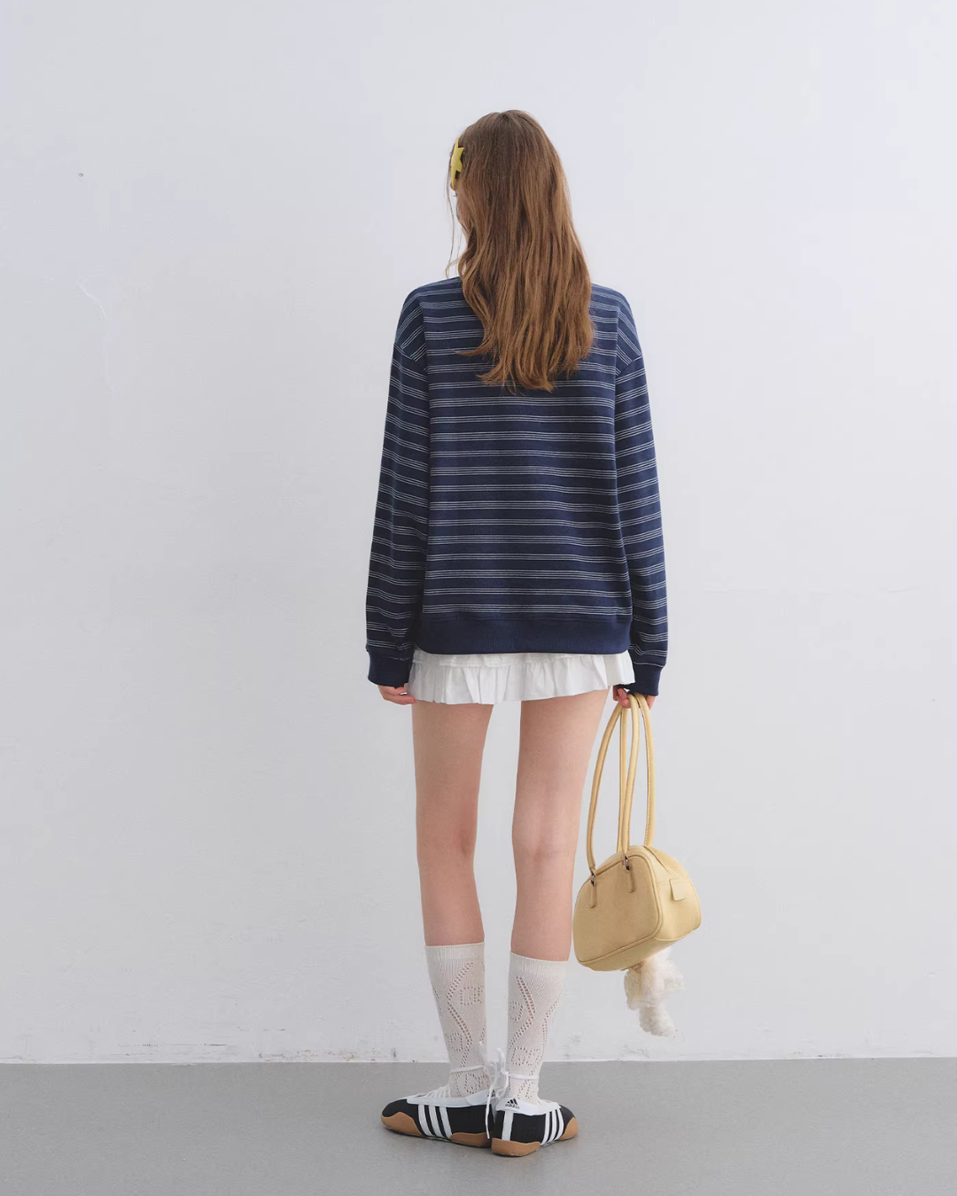 Button Lace Collar Striped Top ASG0085