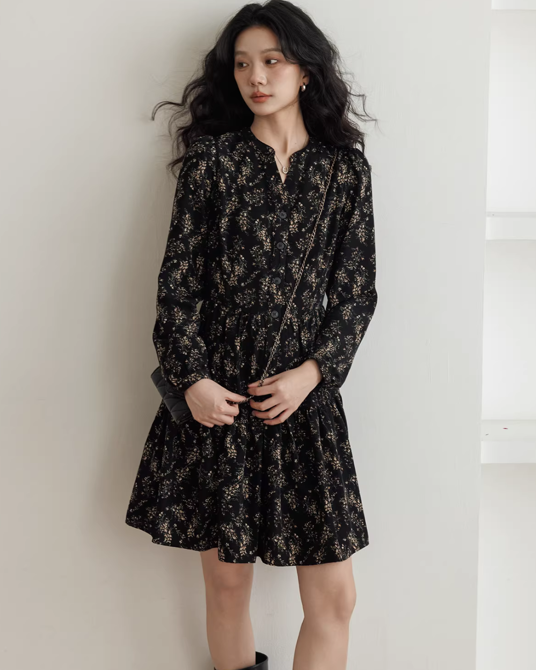 V-Neck Printed Waist Shirt Dress VAS0194