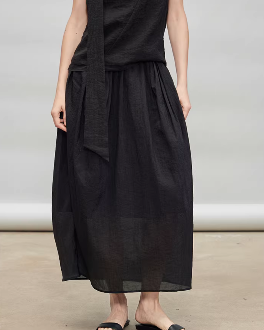 French Ribbon Sleeveless Top / Irregular Tulip Hem Skirt TEO0010
