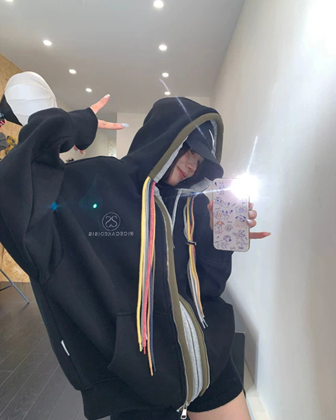 Colorful Drawcord Zip-Up Hoodie YLS1075