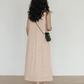 Flower Embroidery Pearl Button Long Dress VAS0203