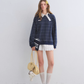 Button Lace Collar Striped Top ASG0085