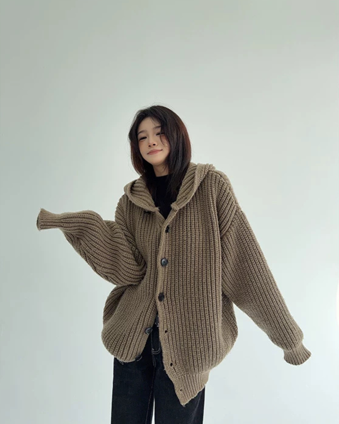 Oversized Hooded Knit Cardigan YLS1059