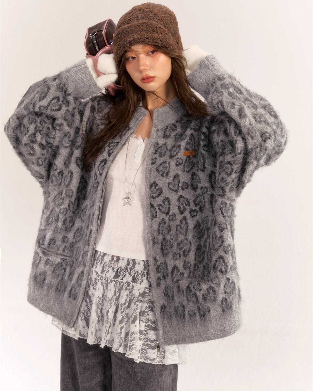 Leopard Print Knit Cardigan ASG0057