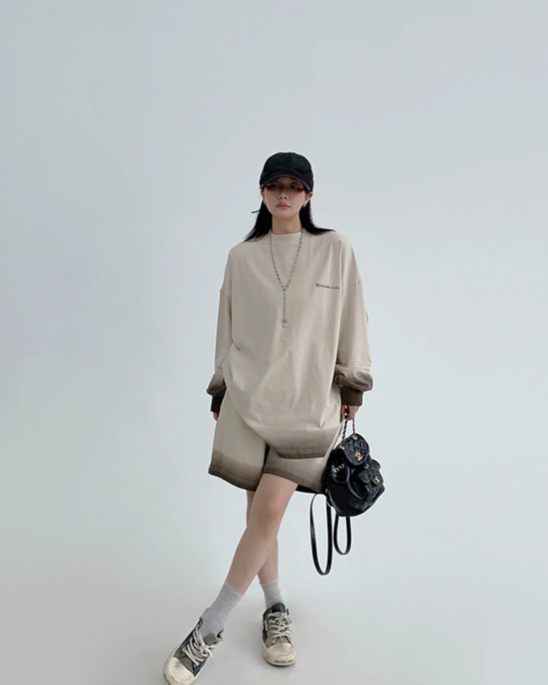 Gradient Loose Long Sleeve Top / Half Pants YLS0885