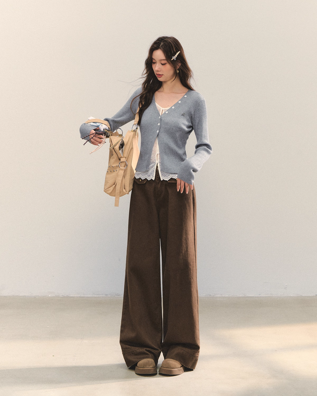Plaid Spliced Hood Hoodie / Mini Skirt / Flare Pants ASG0066