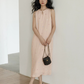 Flower Embroidery Pearl Button Long Dress VAS0203