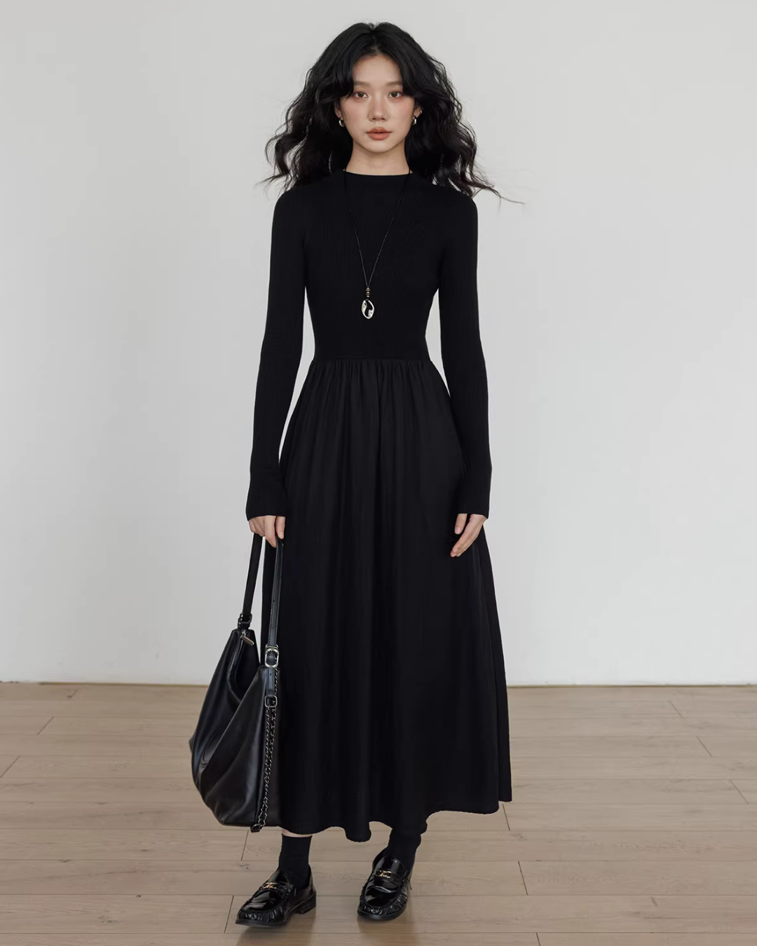 Mock Neck Top Docking Flare Skirt VAS0183