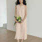 Flower Embroidery Pearl Button Long Dress VAS0203
