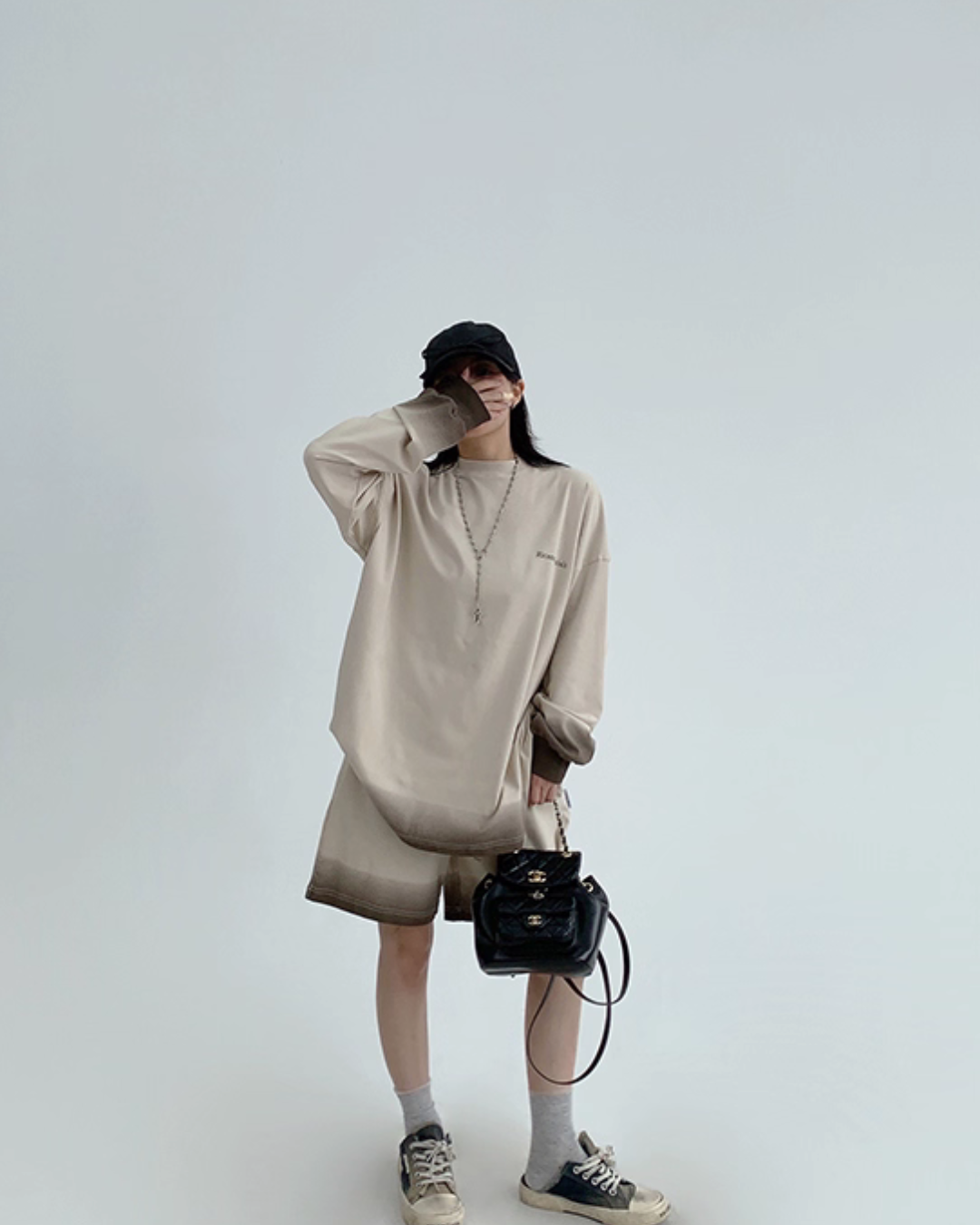 Gradient Loose Long Sleeve Top / Half Pants YLS0885