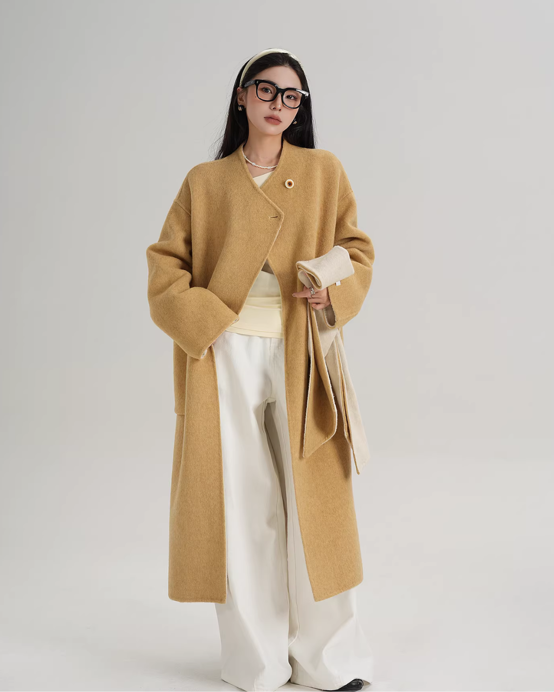 Scarf Collarless Coat SRS0412