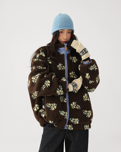 Floral Stand Collar Fleece Jacket ACS0325