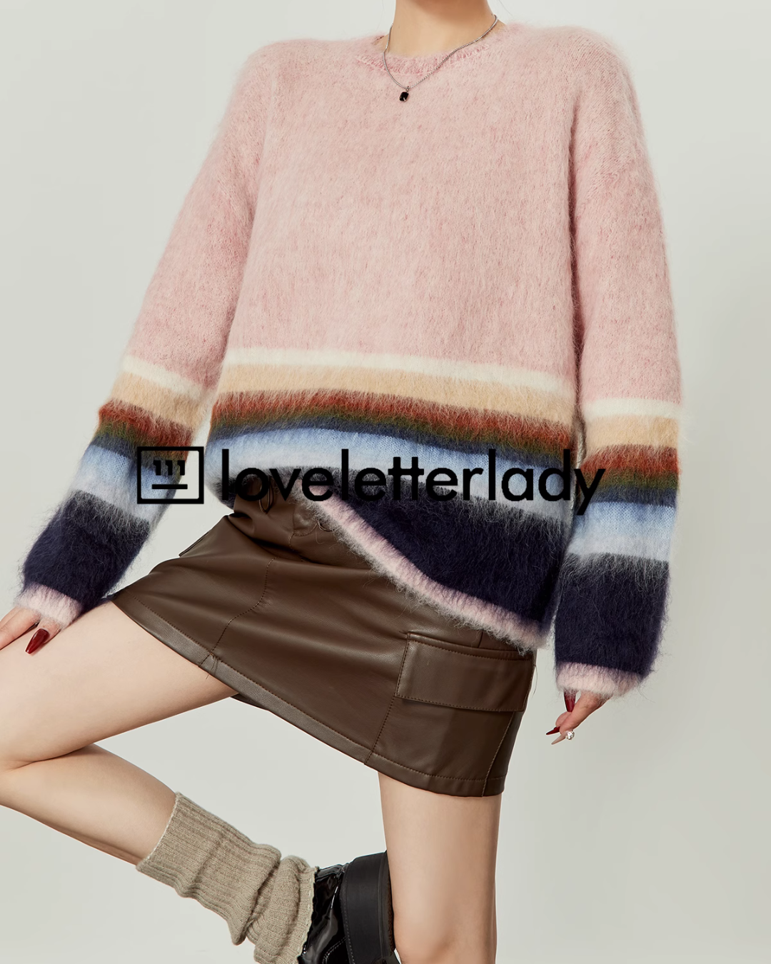 Pastel Striped Pullover Crewneck Knit LLA0391