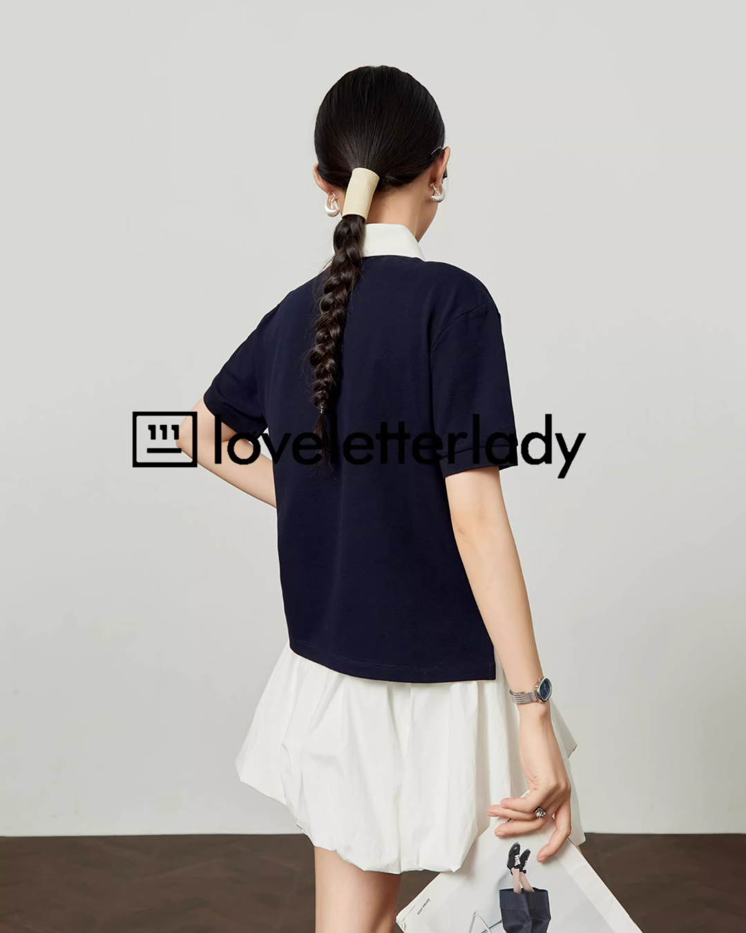 Color Block Polo Knit Top LLA0491