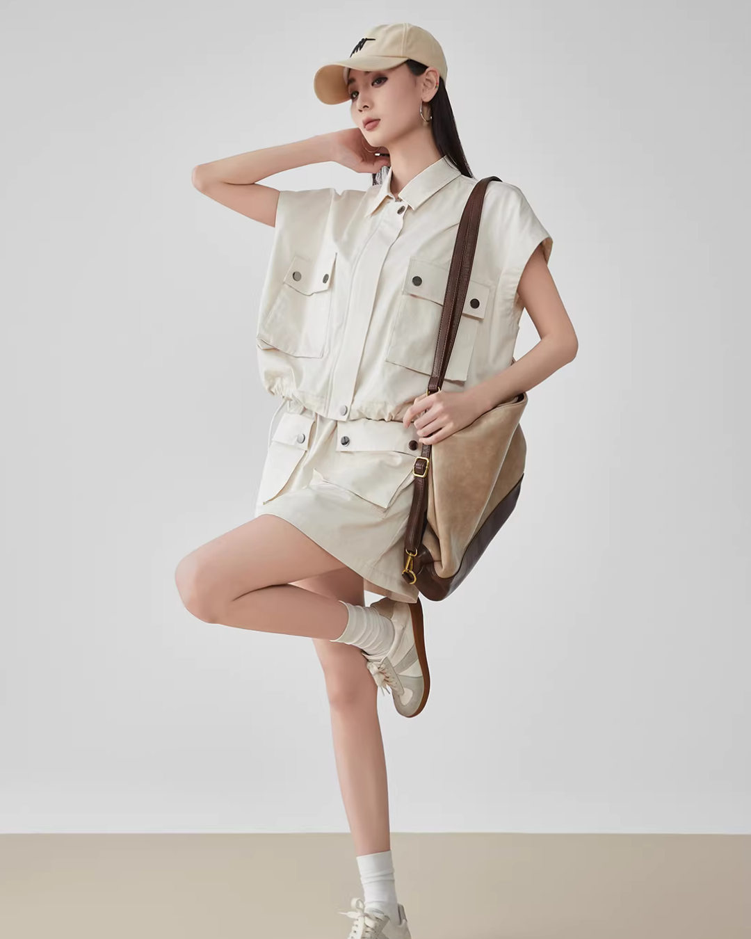 Pocket Drop Shoulder Vest / Half Skirt FER0089