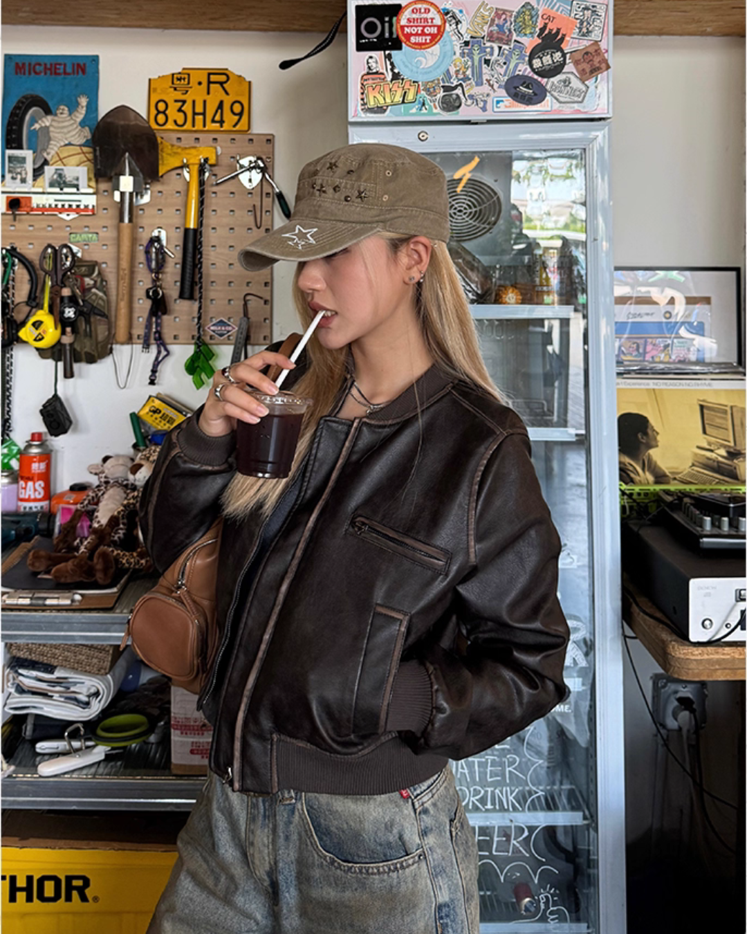 Vintage Cropped Leather Jacket CYE0005