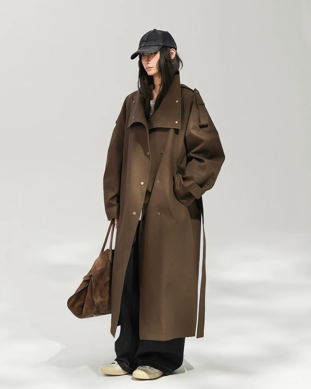 Oversized Stand Collar Long Trench Coat ACS0381