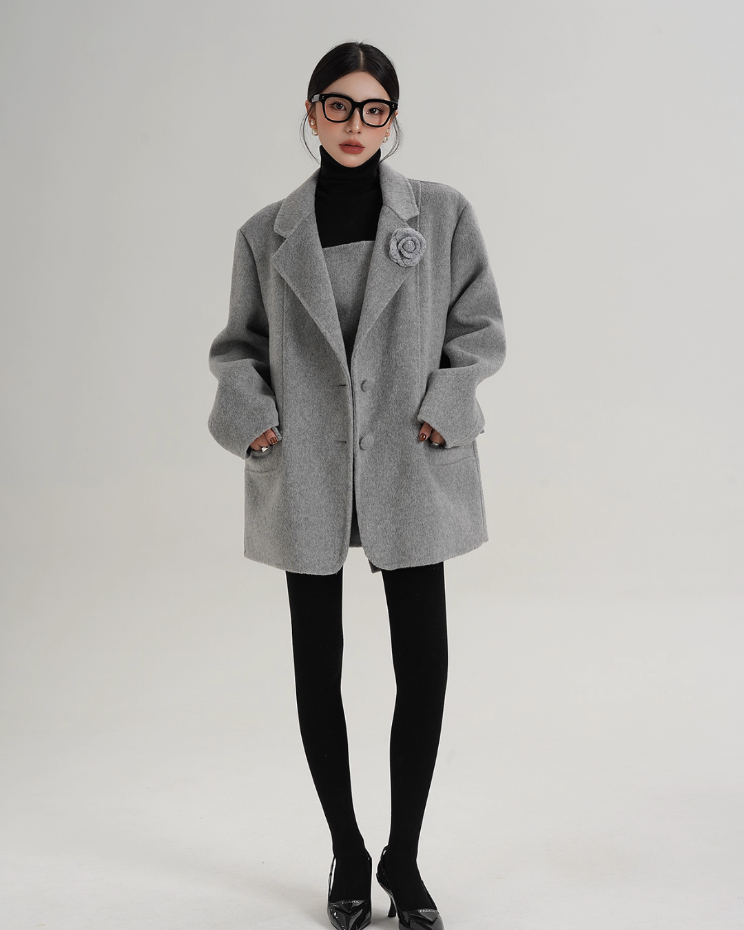 Rose Motif Wool Jacket / Cami Knit Dress SRS0386