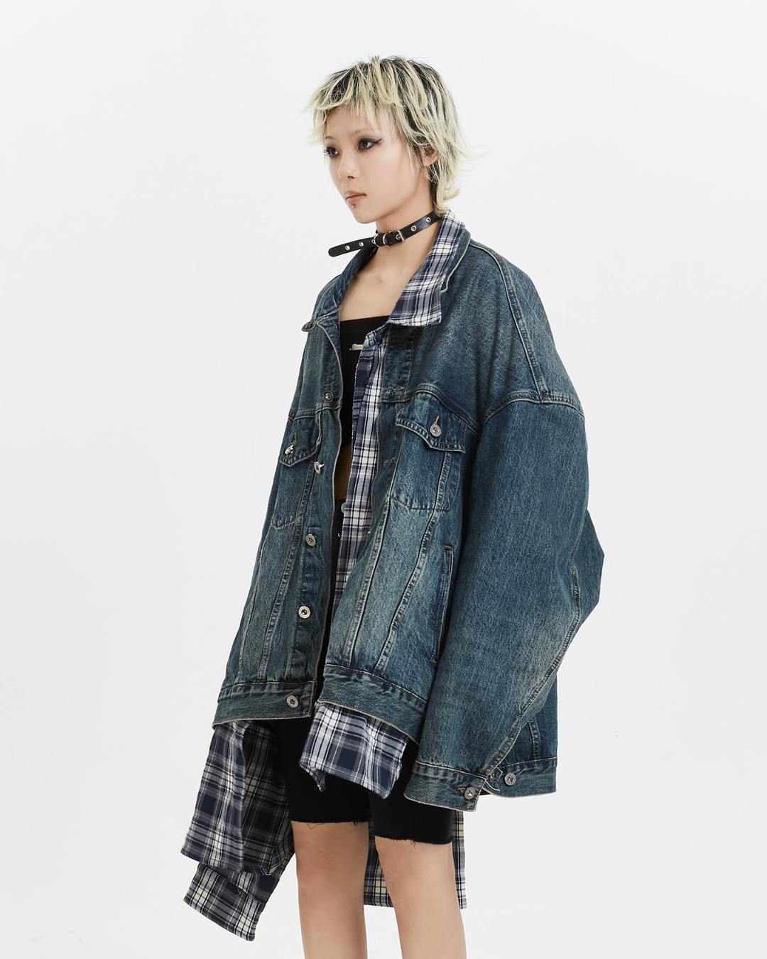 Plaid Shirt Vintage Denim Jacket MCY0005
