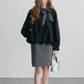 Ribbon Collar Long-Sleeve Blouse / Polka Dot Skirt NEP0002