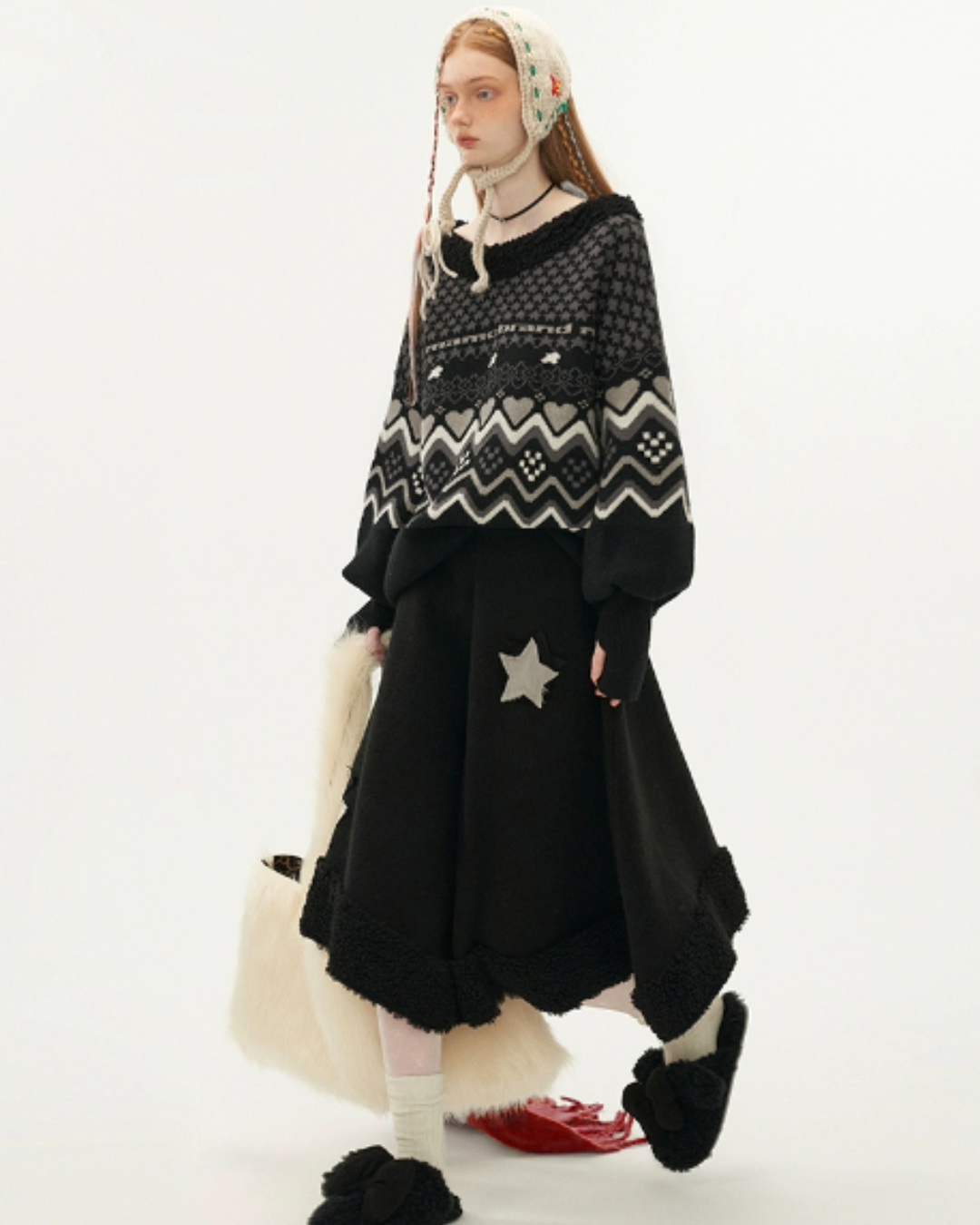 Retro Design Knit & Star Long Skirt MAM0014