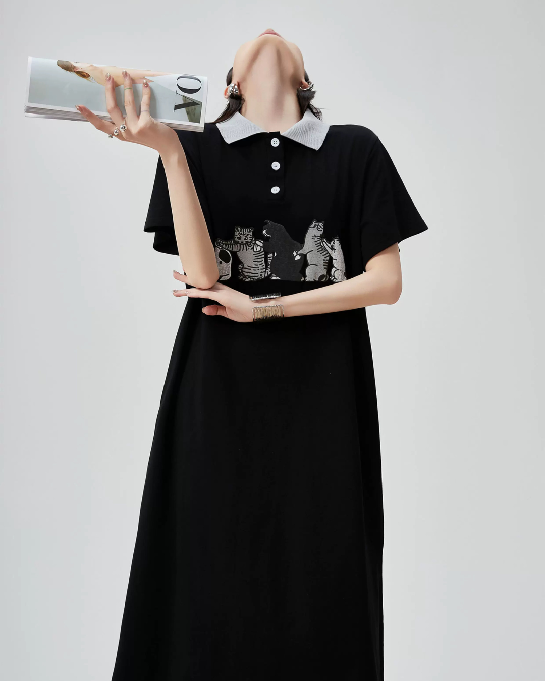 Cat Graphic Polo Long Dress FER0199