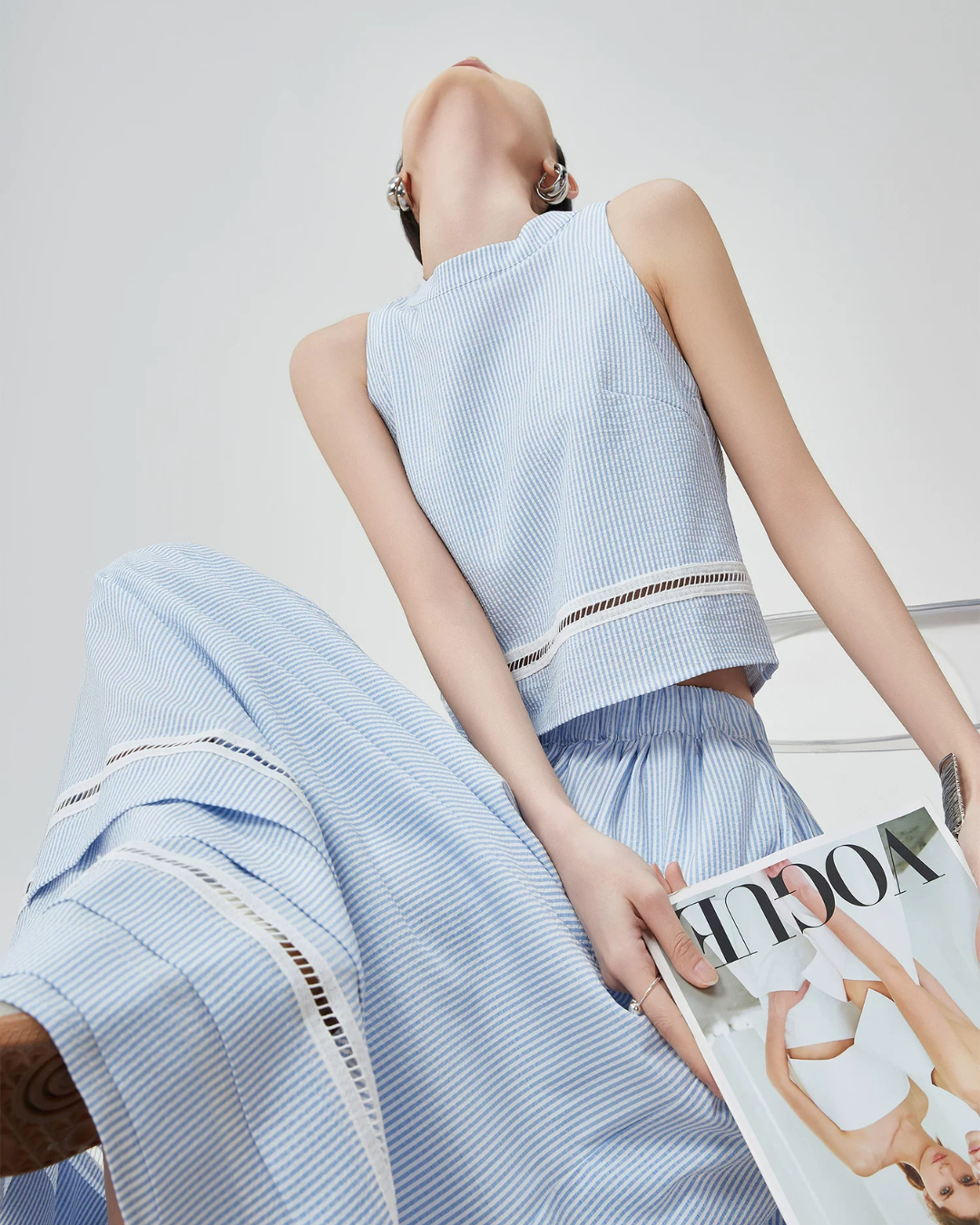 Striped Sleeveless Top / Wide Skirt FER0143