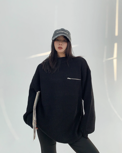 Zip Design Knit Tops YLS0705