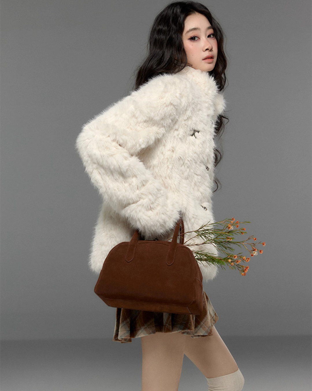 Stand Collar Fluffy Fur Jacket TRK0009