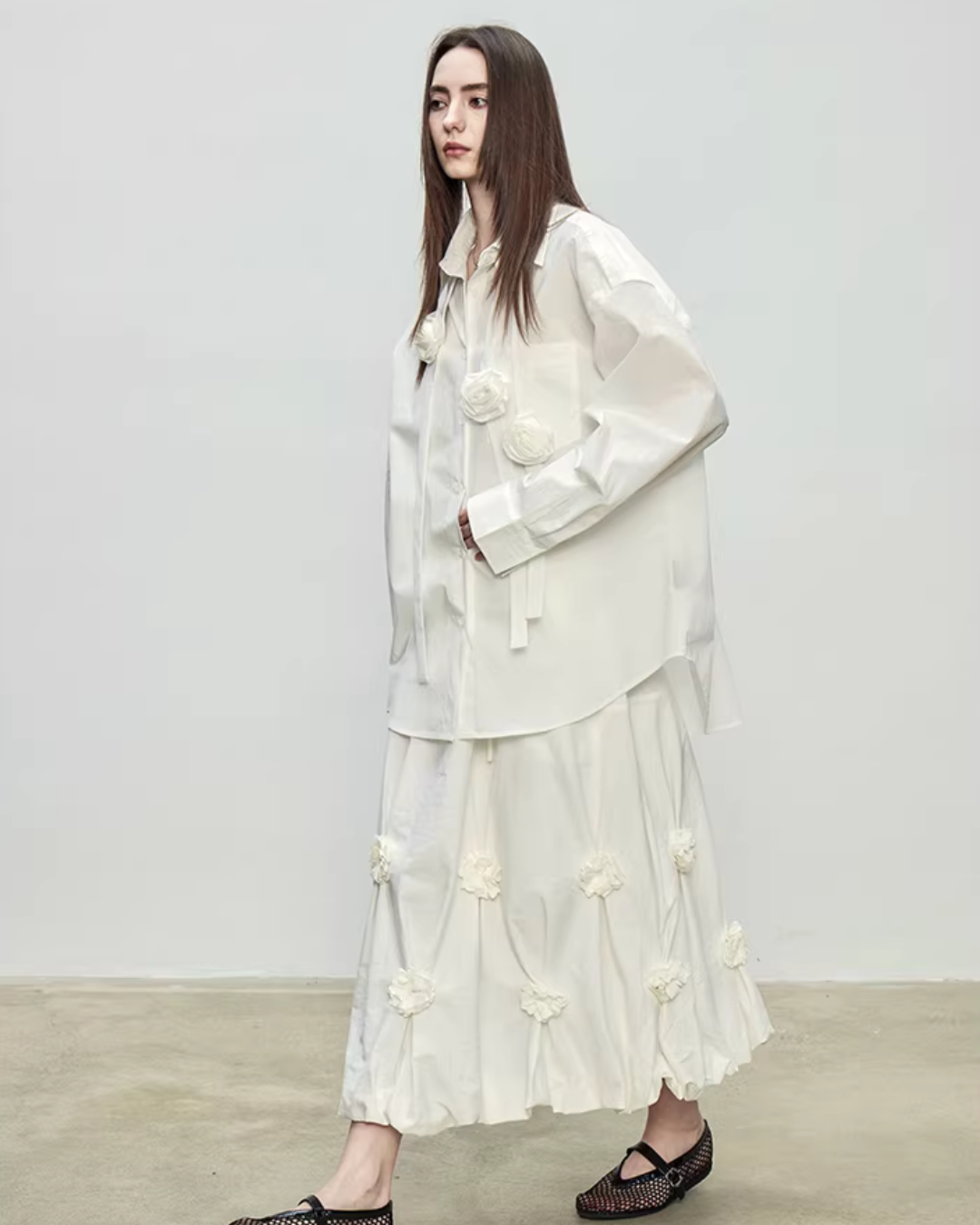 Ribbon Design Handmade Flower Shirt TEO0001