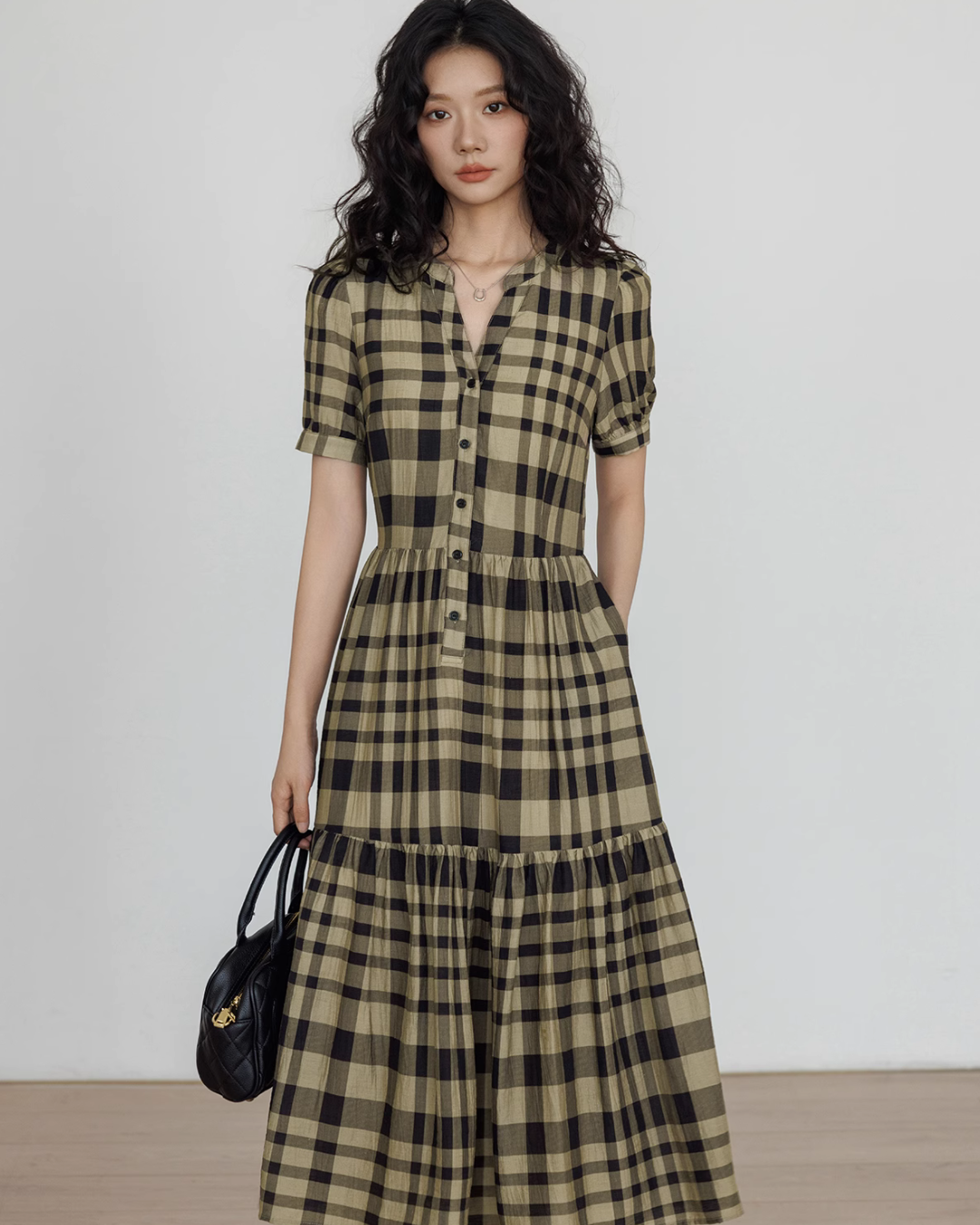 Tiered Check Shirt Dress VAS0056