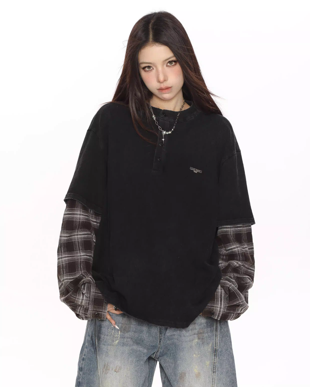 Plaid Two-Piece Long Sleeve T-Shirt BGS0046