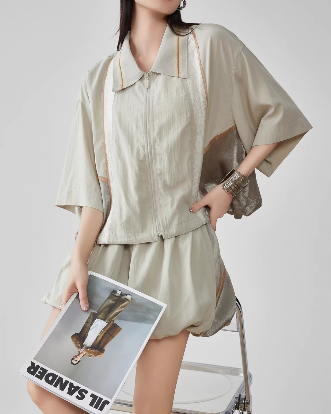 Line Short-Sleeve Jacket / Balloon Short Pants FER0060