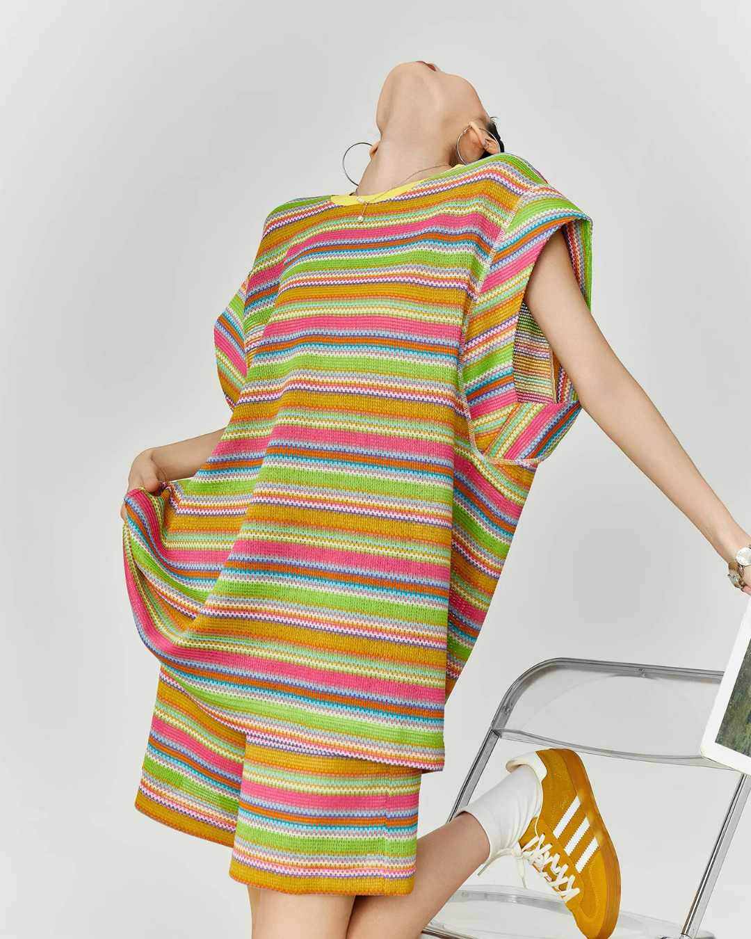 Multicolor Striped Sleeveless Top / Shorts FER0353