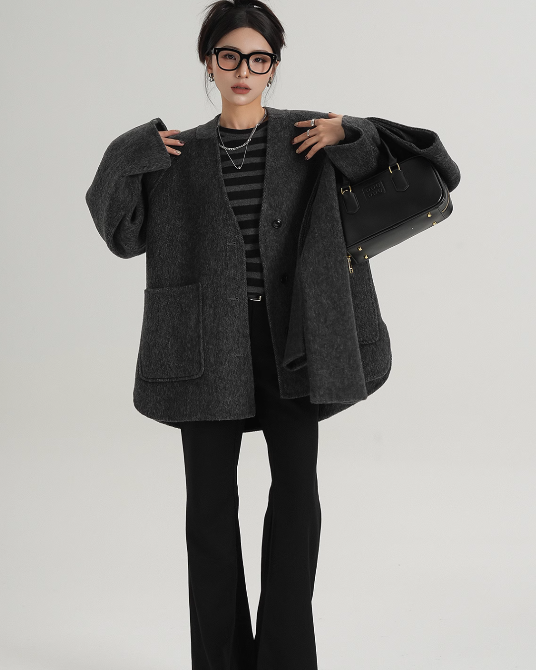 Colorless Wool Middle Coat / Scarf SRS0321