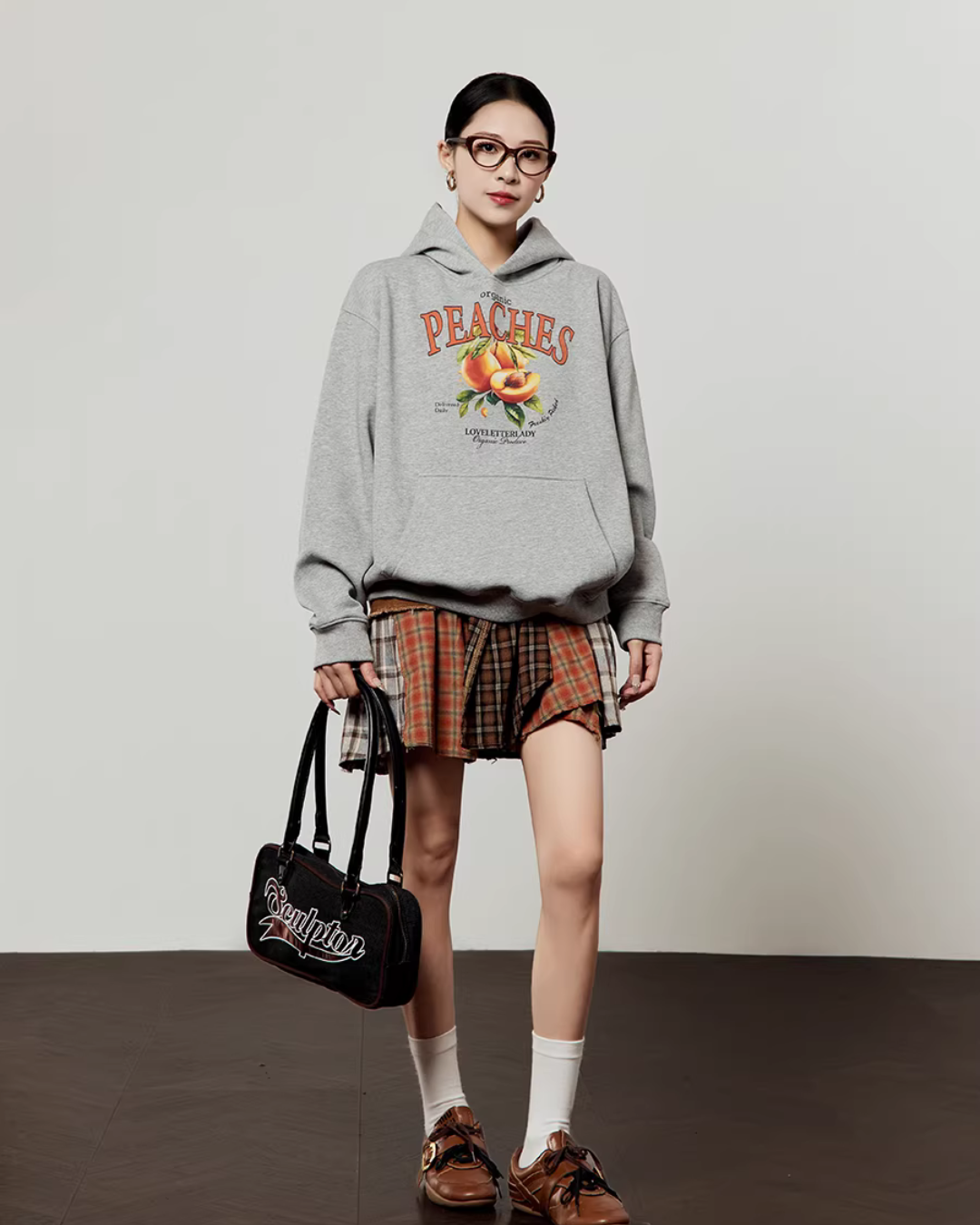 Fruit Print Sweat Hoodie / Docking Mini Skirt LLA0644