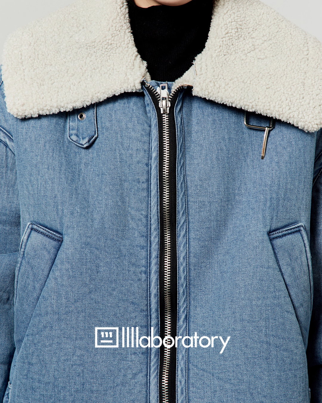 Denim Mouton Jacket / Leather Tiered Skirt  LLA0569