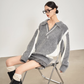 Shaggy V-Neck Knit Top / Pleated Mini Skirt SUY0031