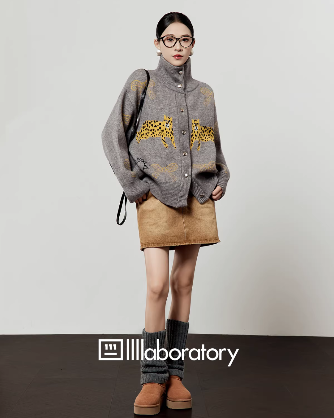 Stand Collar Tiger Knit Top / Mini Skirt LLA0596