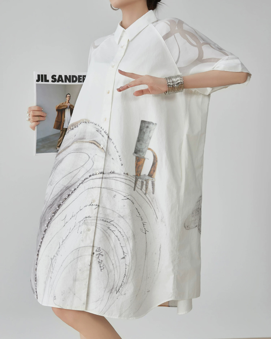 Hand-Drawn Art Print Shirt Dress FER0179