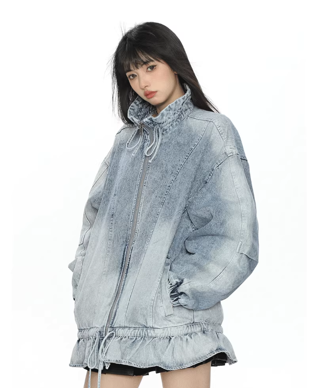 Stand Collar Flare Denim Jacket BGS0048
