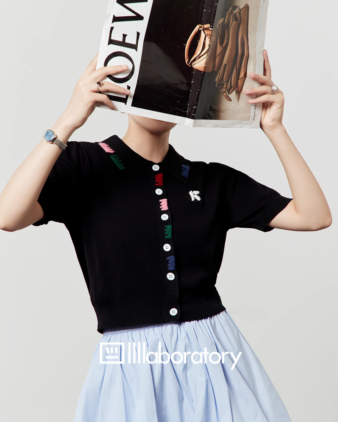 Black Knit Top / Balloon Mini Skirt LLA0495