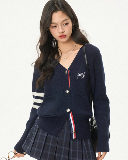 Silver Button Marine Knit Cardigan WEO0023