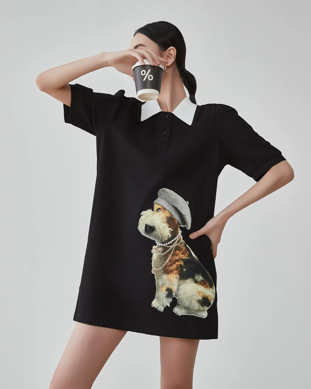 Dog Graphic Polo Dress FER0202