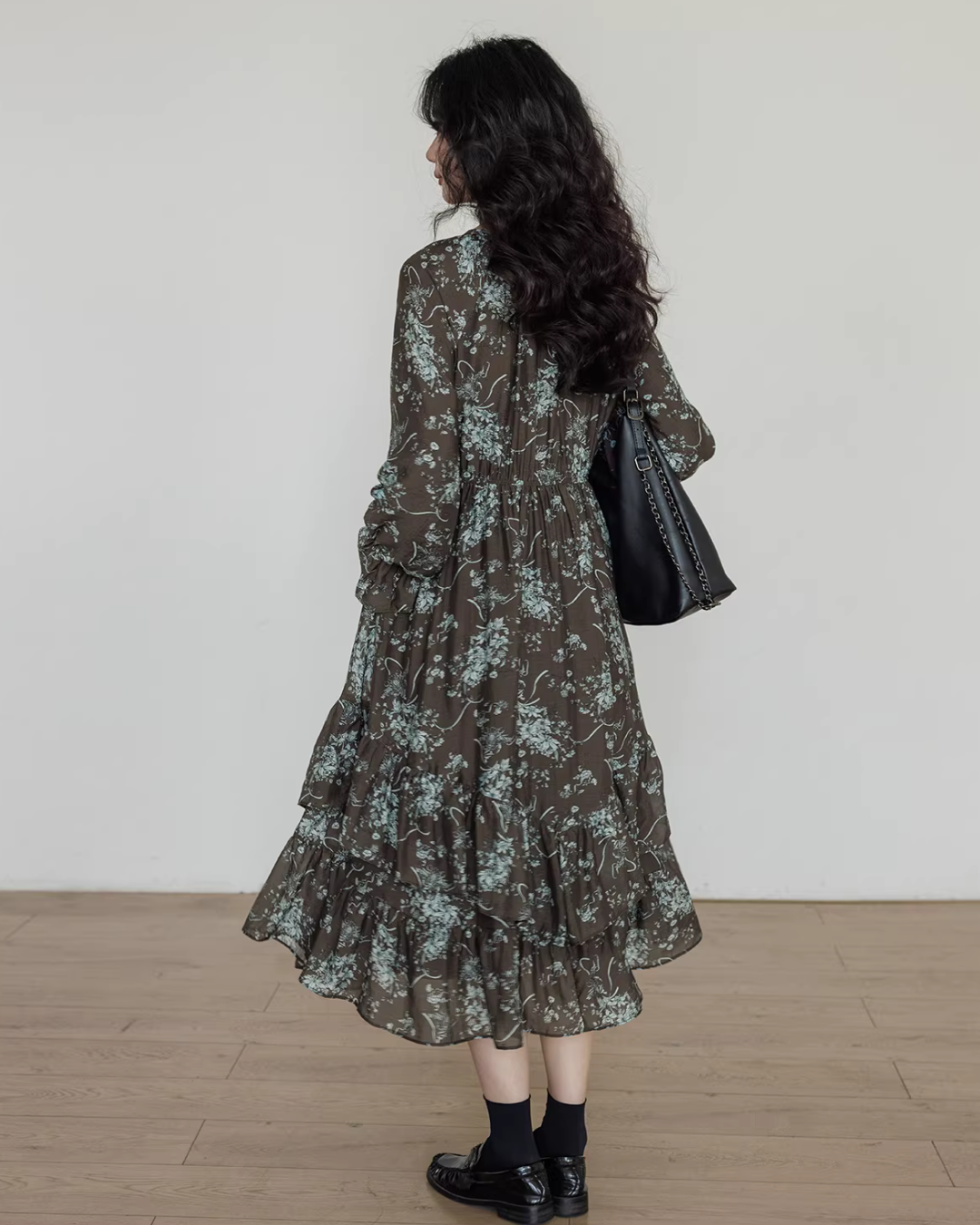 V-Neck Floral Vintage Shirt Dress VAS0192