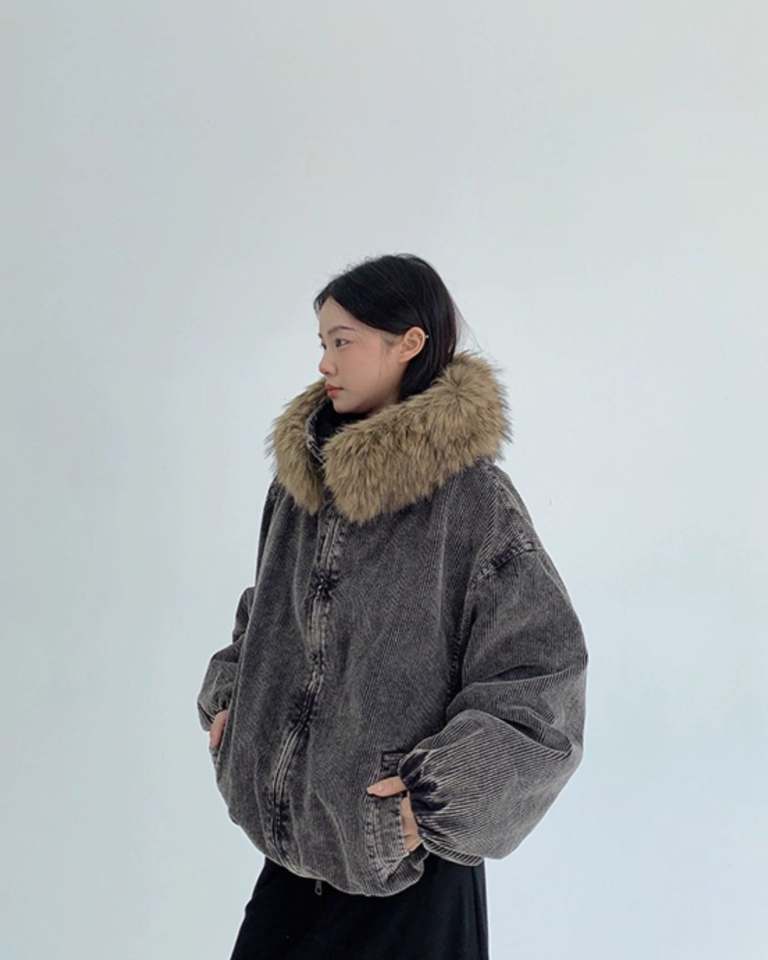 Fur Corduroy Double-Zip Jacket YLS0993