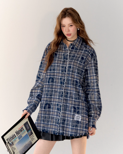 Vintage Paid Long Sleeve Shirt / Ribbon White Top ASG0012