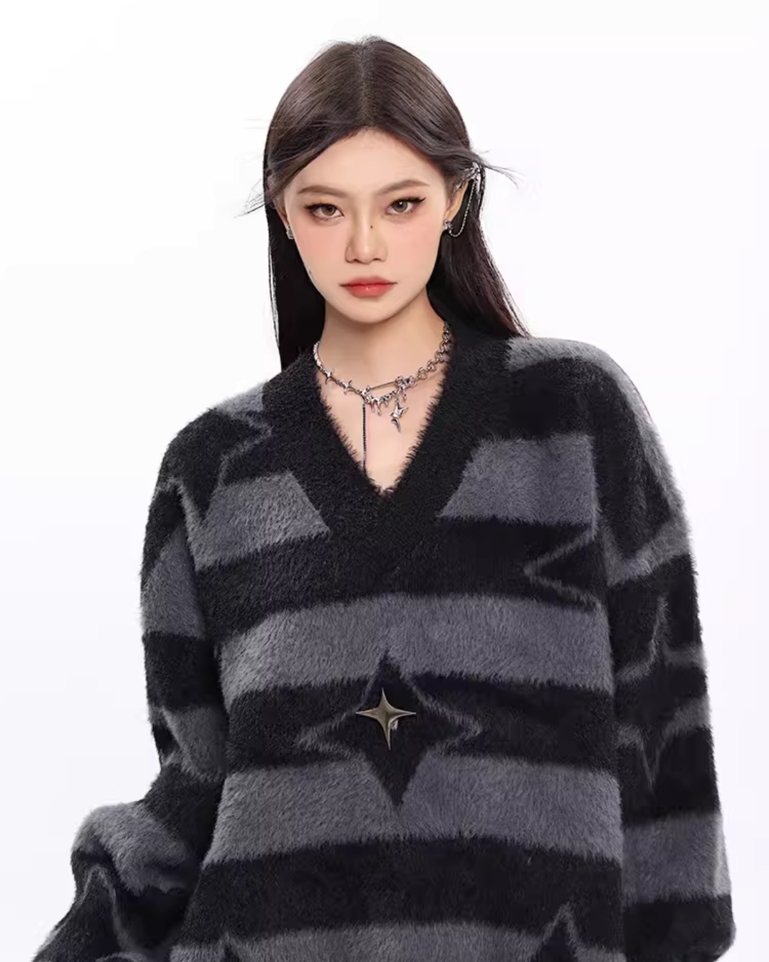 Striped Shaggy Knit Tops CCS0023