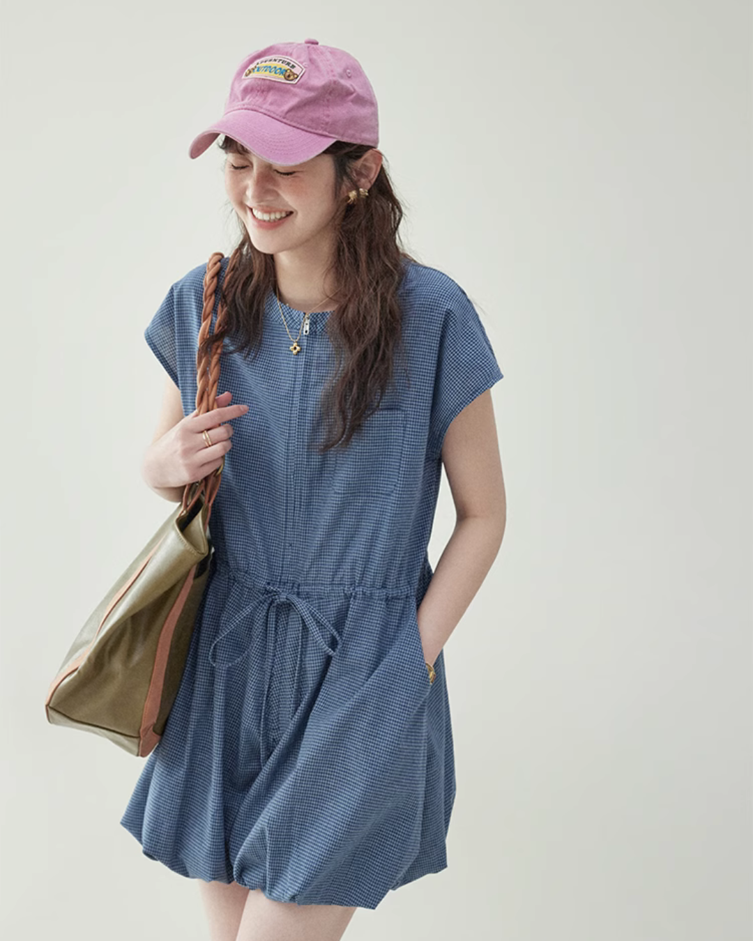 Blue Lace Up Cotton Jumpsuit AMU0021